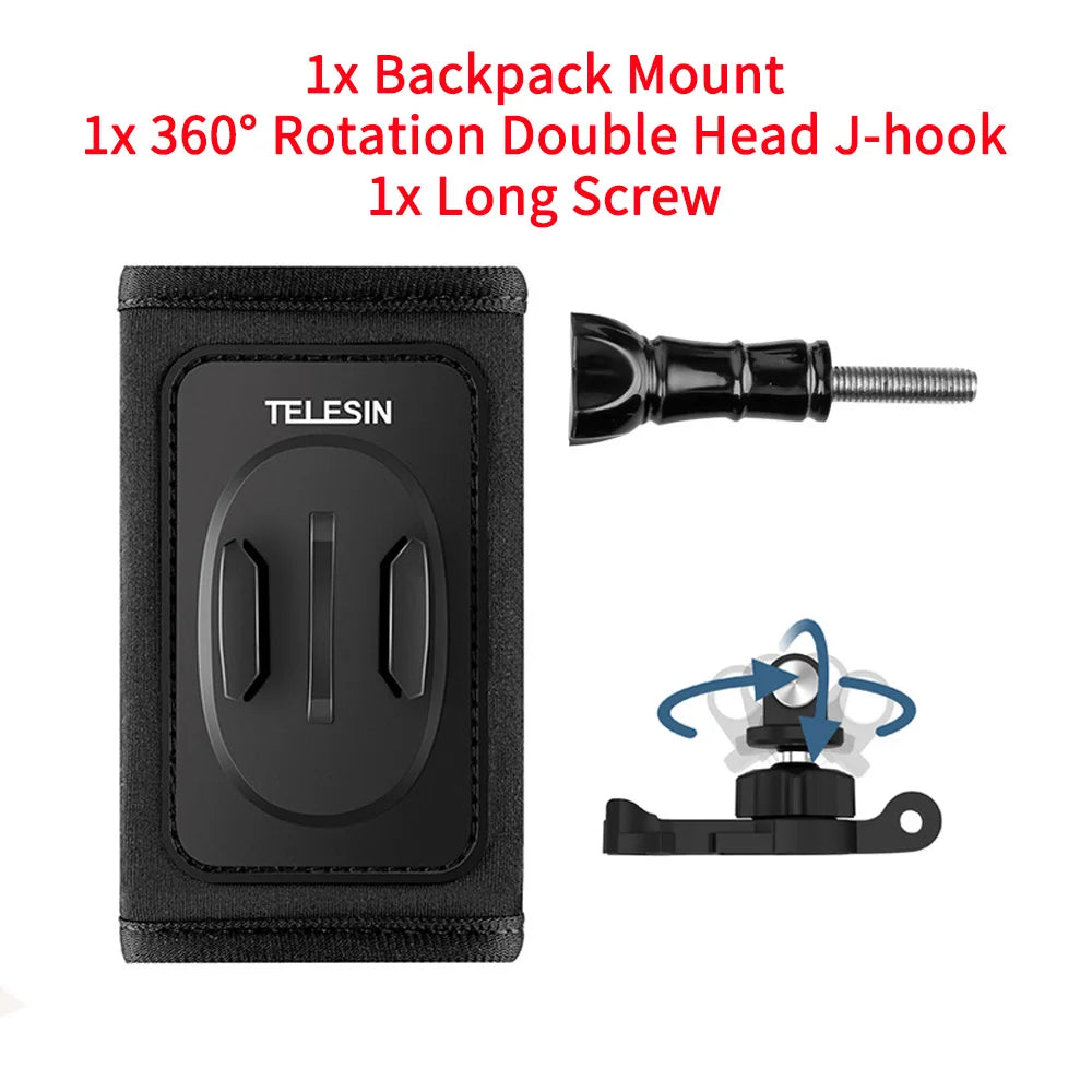 TELESIN 360° Rotation Backpack Strap Mount for  Hero 13 12 11 10 9 8 7 6 5 Insta360 SJCAM EKEN DJI Osmo Action Accessories