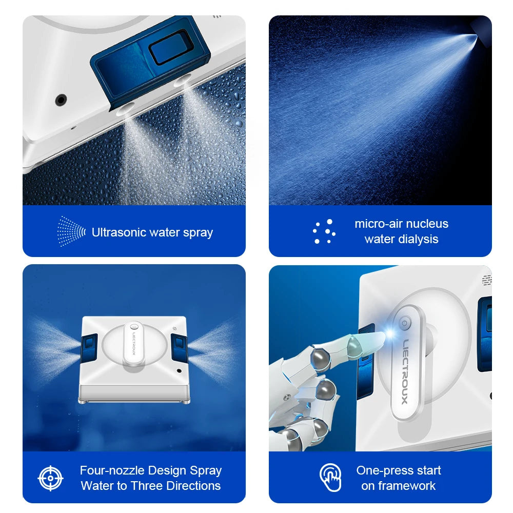 Window Cleaning Robot  YW509, 4-Way Water Spray,Home Glass Floor Wall Robot Window Cleaner,Laser Sensor,Smart Navigate