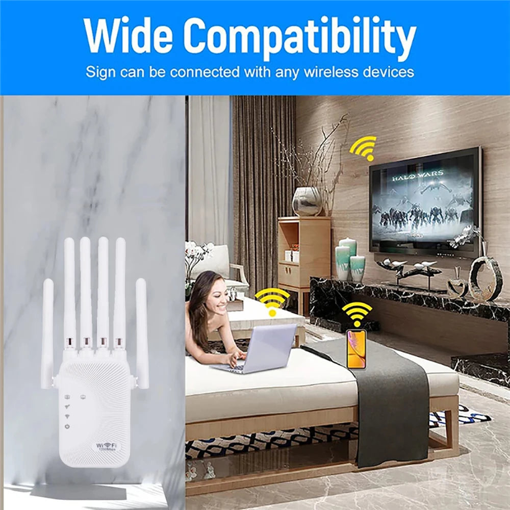 1200Mbps Wifi Repeater 2.4G 5G Amplifier Home Office Network Range Extender Wifi Signal Booster Wireless Wi-Fi Router