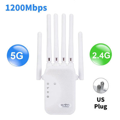 1200Mbps Wifi Repeater 2.4G 5G Amplifier Home Office Network Range Extender Wifi Signal Booster Wireless Wi-Fi Router