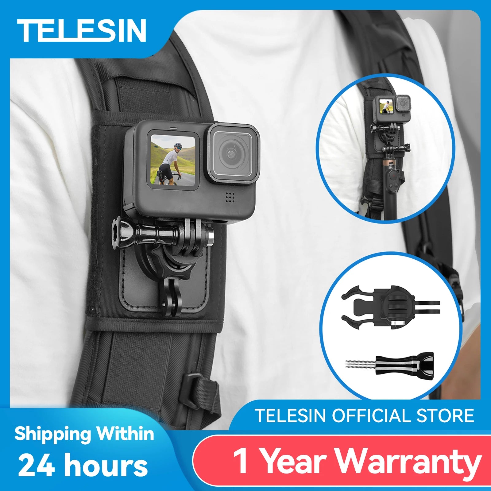 TELESIN 360° Rotation Backpack Strap Mount for  Hero 13 12 11 10 9 8 7 6 5 Insta360 SJCAM EKEN DJI Osmo Action Accessories