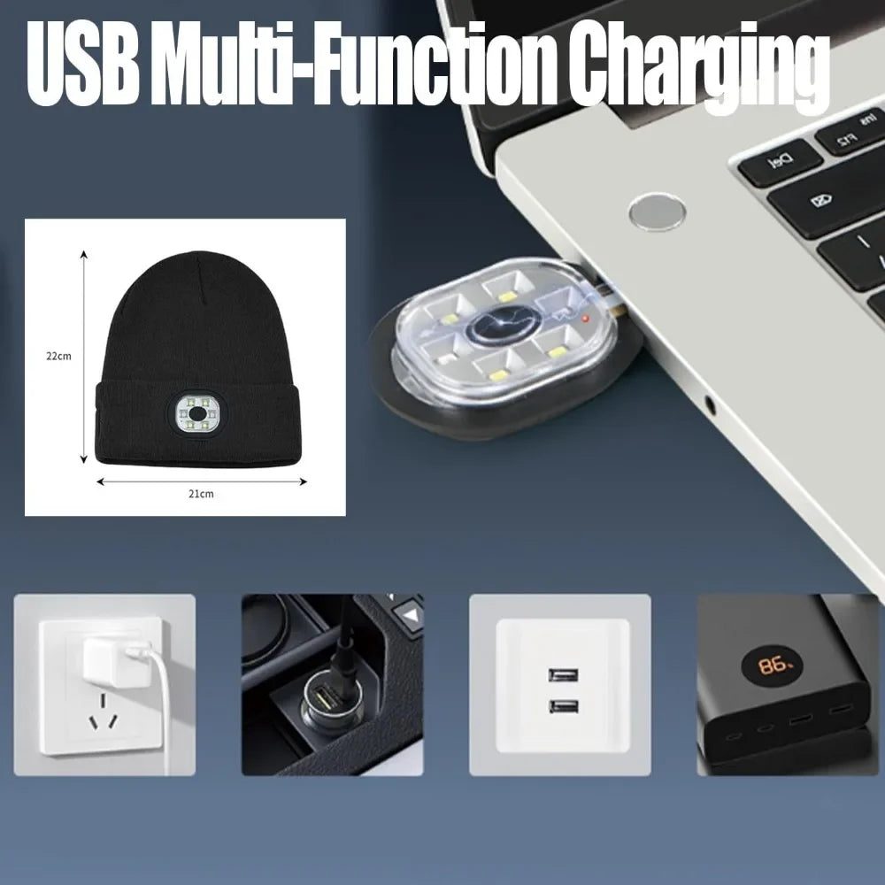 3-In-1 Function Bluetooth Beanie, Bluetooth Beanie with Light, Unisex 6 LED USB Rechargeable with Cordless Headphones Beanie