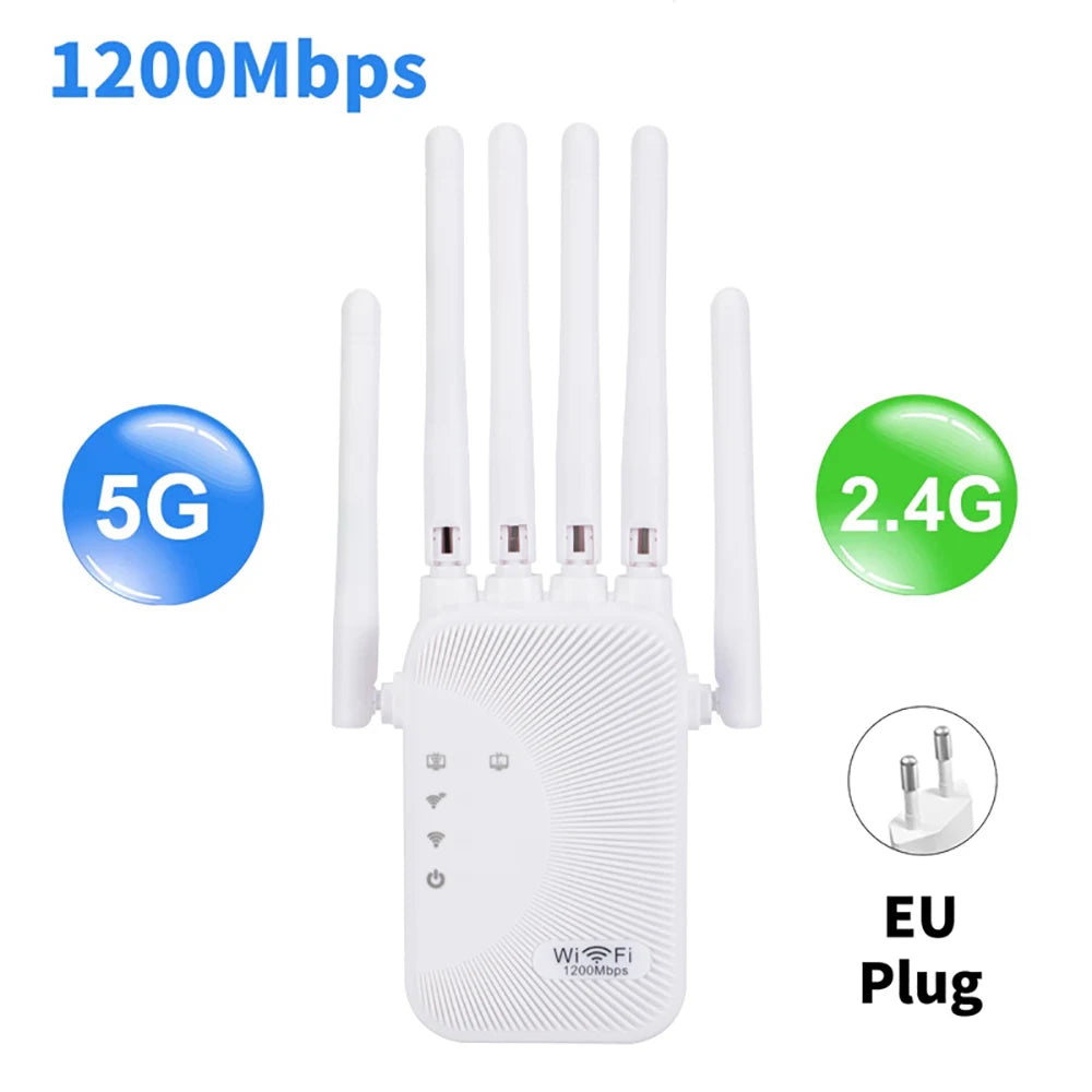 1200Mbps Wifi Repeater 2.4G 5G Amplifier Home Office Network Range Extender Wifi Signal Booster Wireless Wi-Fi Router