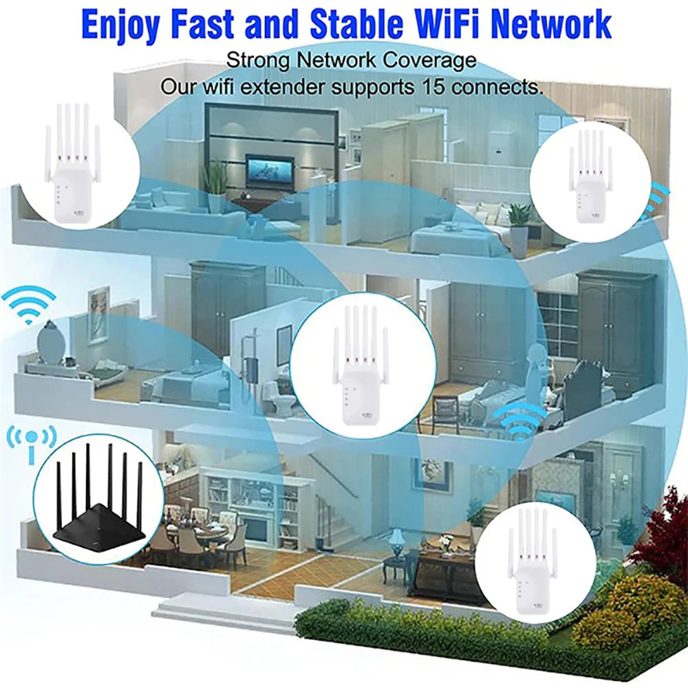 1200Mbps Wifi Repeater 2.4G 5G Amplifier Home Office Network Range Extender Wifi Signal Booster Wireless Wi-Fi Router