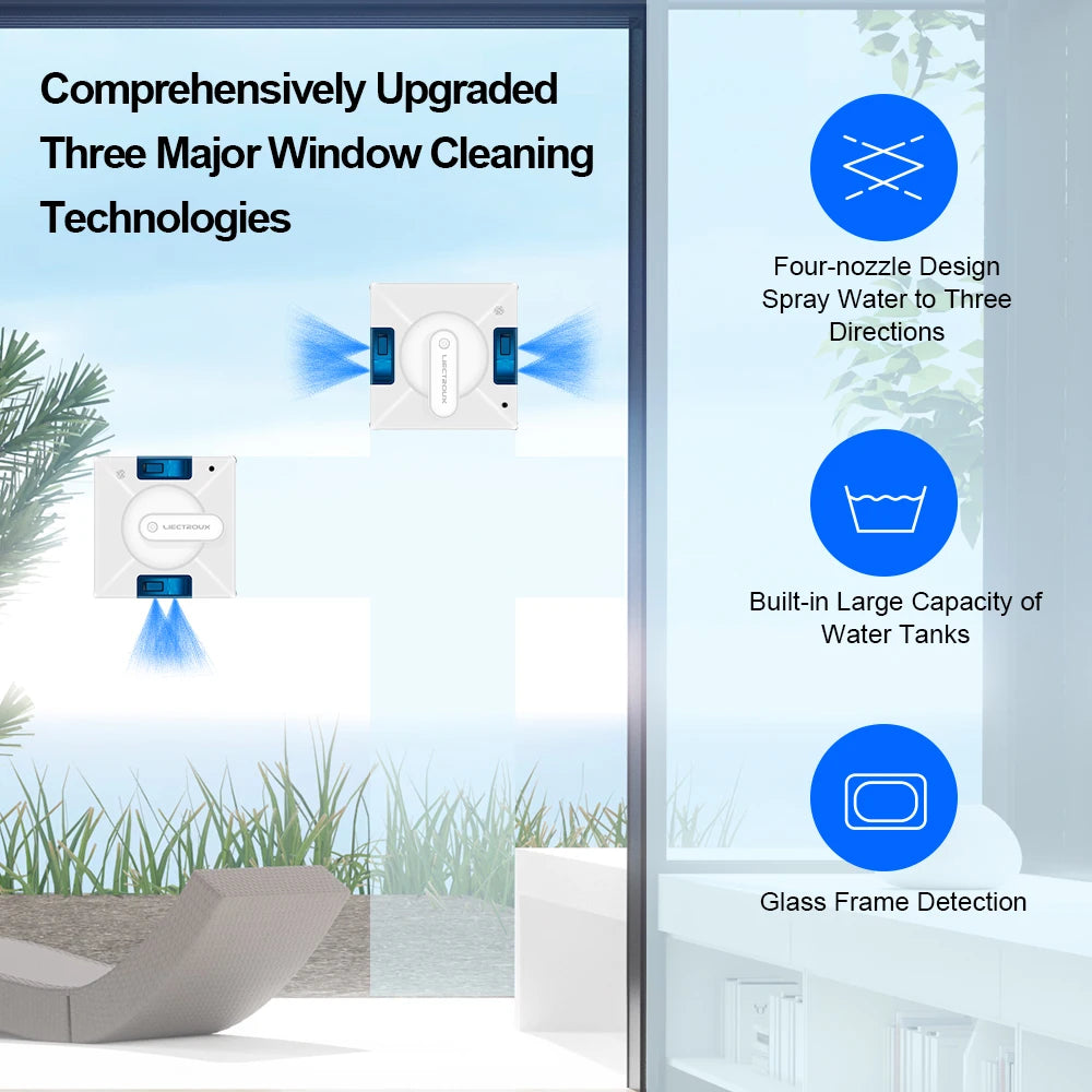 Window Cleaning Robot  YW509, 4-Way Water Spray,Home Glass Floor Wall Robot Window Cleaner,Laser Sensor,Smart Navigate