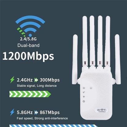 1200Mbps Wifi Repeater 2.4G 5G Amplifier Home Office Network Range Extender Wifi Signal Booster Wireless Wi-Fi Router
