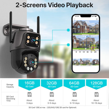 4K 8MP HD Wifi PTZ Camera Outdoor 4MP Dual Lens Dual Screen AI Auto Tracking IP Camera CCTV Audio Video Surveillance P2P Icsee