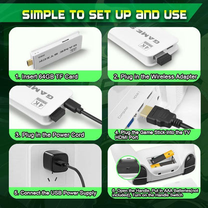Mass Games Retro Game Console with 40000+ Built-In Games 19 Emulators 2 Wireless Controllers 4K Output & 64GB SD Card Perfect for Kids & Adults - Portable Gaming System,Tiktokshopblackfriday
